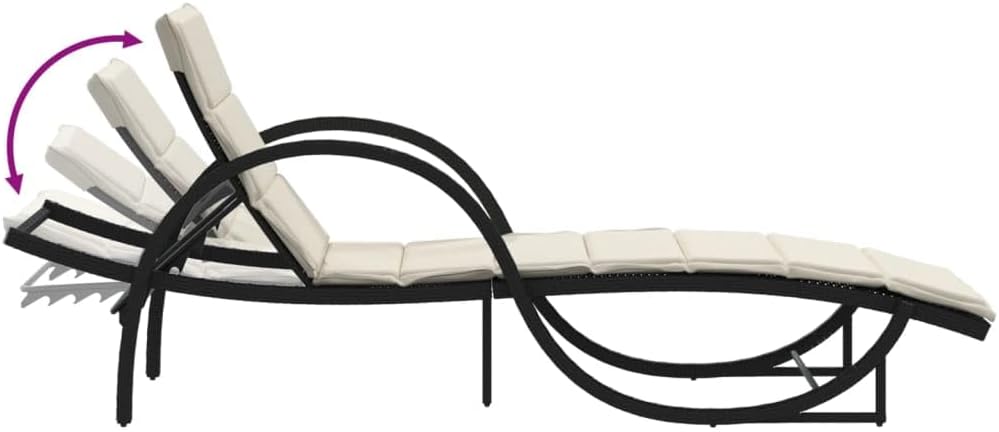 Ligbedden – Ligstoelen – Zonnebedden – Tuinstoelen – Loungebedden – Set van 2 – Zwart poly rattan – Inclusief dikke kussens