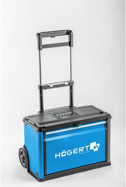 HÖGERT Technik Gereedschapskist - 3-delig, modulair, mobiele servicekast met laden, 45 kg capaciteit, geïntegreerde wielen en telescopische handgreep, ideaal voor onderhoudsdiensten, werkplaatsen en