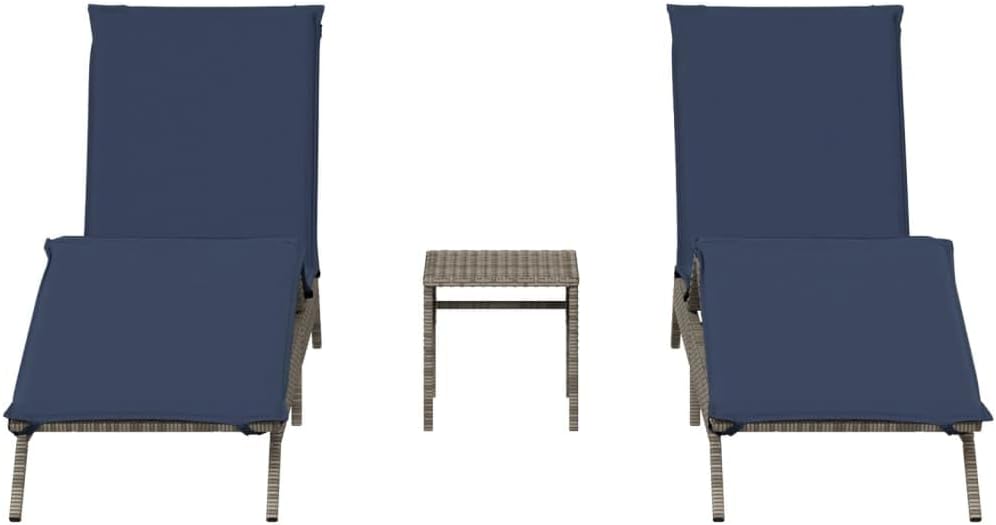 vidaXL Sunbeds 2 pcs with table poly rattan grey (US only), garden chair, patio furniture, sunbed, garden furniture, sun lounger, garden bed, sunbed garden - QUORE