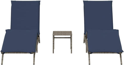 vidaXL Sunbeds 2 pcs with table poly rattan grey (US only), garden chair, patio furniture, sunbed, garden furniture, sun lounger, garden bed, sunbed garden - QUORE
