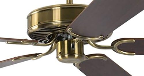 Potkuri Plafondventilator zonder verlichting, behuizing antiek messing, omkeerbare vleugels mahonie of mahonie met rotan inzetstuk, 132 cm, voor ruimtes tot 25 m²