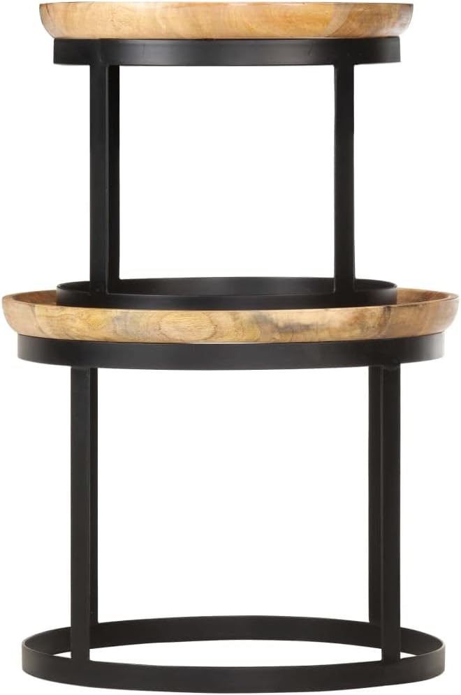 vidaXL Side table round 2 pcs solid mango wood and steel