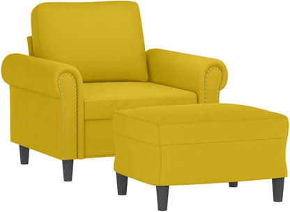 Fauteuil met kruk geel 60 cm fluwelen gestoffeerde stoel relaxstoel comfortabel ontspannen robuust frame duurzaam velours