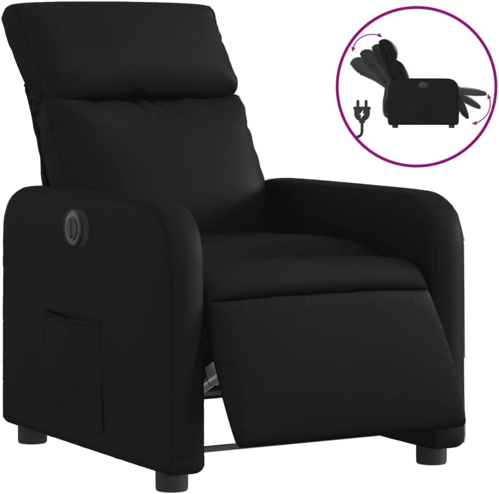 Recliner Chair Electric Black Faux Leather TV Chair with Reclining Function Single Reclining Chair Relax Chair for Living Room Bedroom Electric Tilt System MA8
