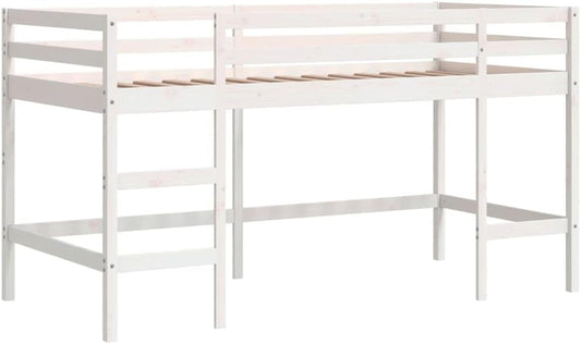 vidaXL Kinderhoogslaper met ladder 90x200 cm massief grenenhout wit, kinderbedframe, peuterbed, junior bed, kinderbed, peuter bed, halfhoogslaper