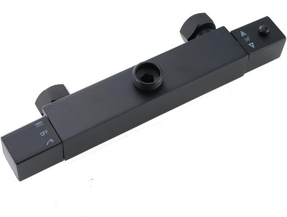 Douchesysteem met thermostaat Zwart, regendouche, Vierkante douchekop 25x25cm, doucheset, douche incl. ABS handdouche, roestvrij stalen douchestang