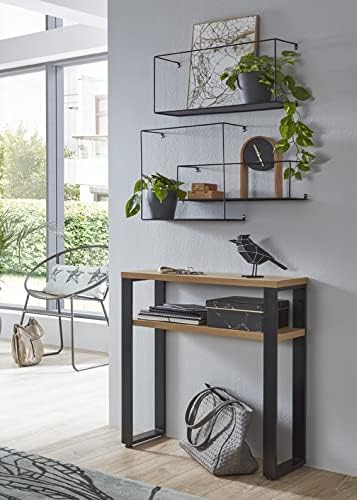HAKU Console eiken, zwart, MDF, metaal - Maat: B 70 cm x H 75 cm x D 28 cm, Stijl: Modern