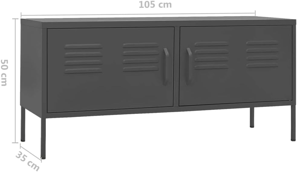 vidaXL Steel TV Cabinet - Anthracite Media Unit Stand with Shelf, Built-in Storage, Cable Management, Adjustable Height for Living Room