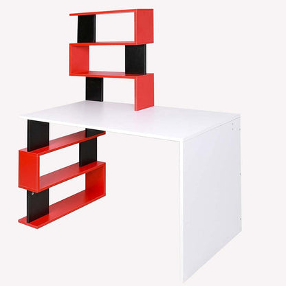 BAKAJI Bureau met dubbele boekenkast, 7 planken, werktafel, pc-computer, frame en tafelblad van MDF-hout, meubels voor thuis, kantoor, slaapkamer, modern design, 120 x 60 x 148 cm (rood)