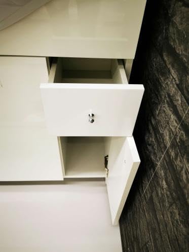 Deftrans Domodomo Bathroom Cabinet with Sink and Mirror, White, 105 cm, Bathroom Cabinet 80 x 80 x 48 cm, Ceramic Bathroom Furniture Set - QUORE