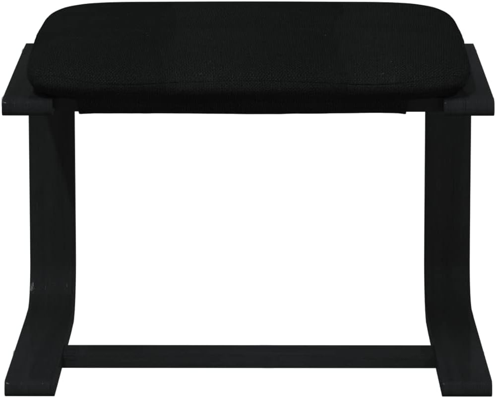 Relaxstoel – Poef – Tv-Stoel – Ligstoel – Enkele Stoel – Zwarte Ademend Stof – Massief Berkenhout Frame