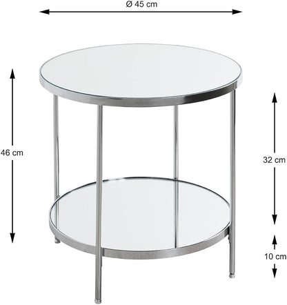 HAKU Bijzettafel chroom, Metaal, spiegel 5 mm - Maat: H 46 cm x Ø 44 cm, Stijl: Art Deco