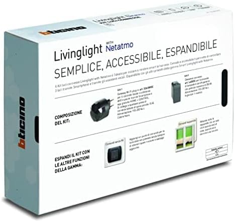 BTicino Livinglight Smart SL3601KIT, verlichtingsset voor het in- en uitschakelen van de lichten via app of met Alexa, Google en Siri, met 1 gateway plug-in zwart S36GWGC en 3 aangesloten