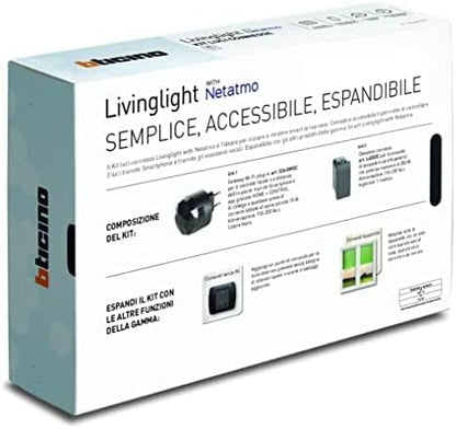 BTicino Livinglight Smart SL3601KIT, verlichtingsset voor het in- en uitschakelen van de lichten via app of met Alexa, Google en Siri, met 1 gateway plug-in zwart S36GWGC en 3 aangesloten