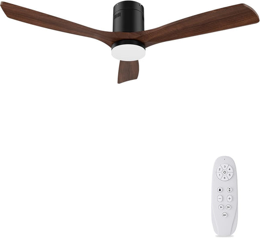 Plafondventilator met ledlicht, 24 W, 132 cm diameter, zeer stil, plafondventilator, gelijkstroommotor, vermogen 38 W, 3 vleugels, natuurlijk hout, afstandsbediening, timer en 6 snelheden