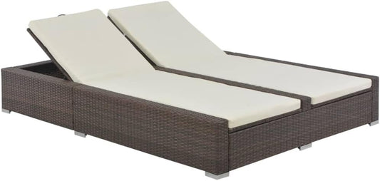 vidaXL Sun lounger Double Poly Rattan Brown and Cream Lounge Bed Sun lounger - QUORE