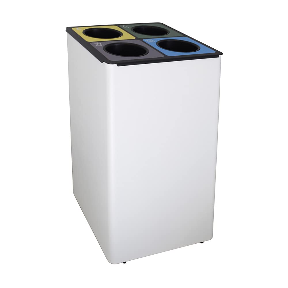 OFITURIA® Selective recycling waste bin, metal, 186 l, silver, with four inner rings - QUORE