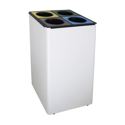 OFITURIA® Selective recycling waste bin, metal, 186 l, silver, with four inner rings - QUORE