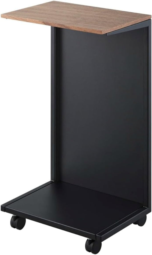 Yamazaki 1416 TOWER Tavolino Laterale Semichiuso con Piano in Legno e Ruote, nero,Acciaio/Legno/Nylon, minimalistisch, 22 x 31 x 55 cm (L x L x A)
