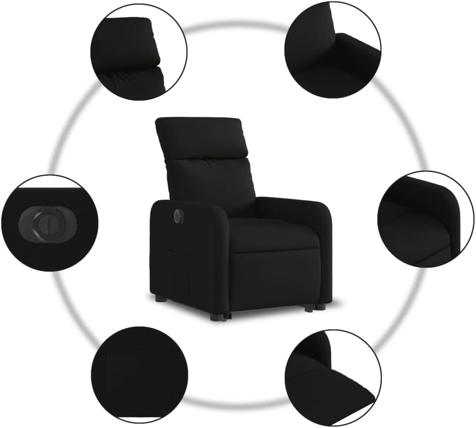 Fauteuil – Elektrische Fauteuil – Relaxstoel – Lounge Stoel – Slaapkamer Stoel – Verstelbare Rugleuning – Heffunctie – Zwarte Stof – Comfortabel