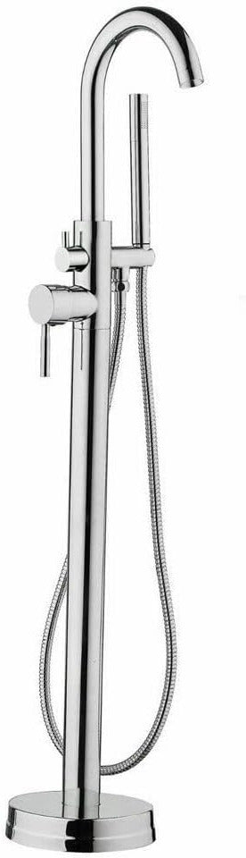Vrijstaande Badkraan – Badmengkraan – Vloermontage Kraan – Badkranen Retro – Badkraan Met Handdouche – Messing Chromen Afwerking – 115 cm Hoog