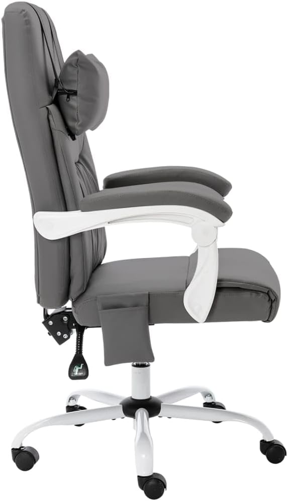 Ergonomische Bureaustoel – Kantoostoel – Werkstoel – Gamerstoel – Draaistoel – Massagefunctie – Verstelbare Kantelbare Rugleuning – Grijs Kunstleer – Nekkussen