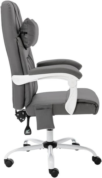 Ergonomische Bureaustoel – Kantoostoel – Werkstoel – Gamerstoel – Draaistoel – Massagefunctie – Verstelbare Kantelbare Rugleuning – Grijs Kunstleer – Nekkussen