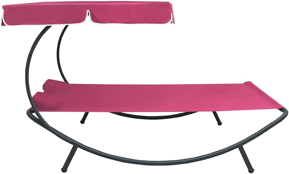 Sunbath, Outdoor Lounger with Awning and Cushions, Pink, Sun Lounger, Beach Lounger, Relax Chair for Garden, Patio, Balcony, Camping - QUORE