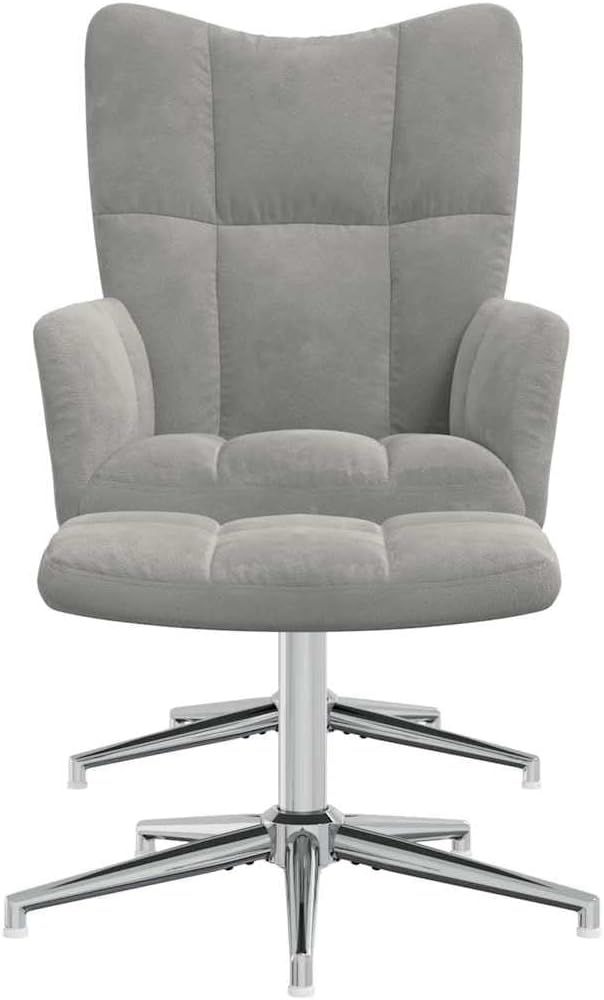 Relaxstoel Met Poef – Relaxstoel – Fauteuil – Tv-Stoel – Ligstoel – Lichtgrijs Fluweel – 360° Draaibaar – Stevig Stalen Frame