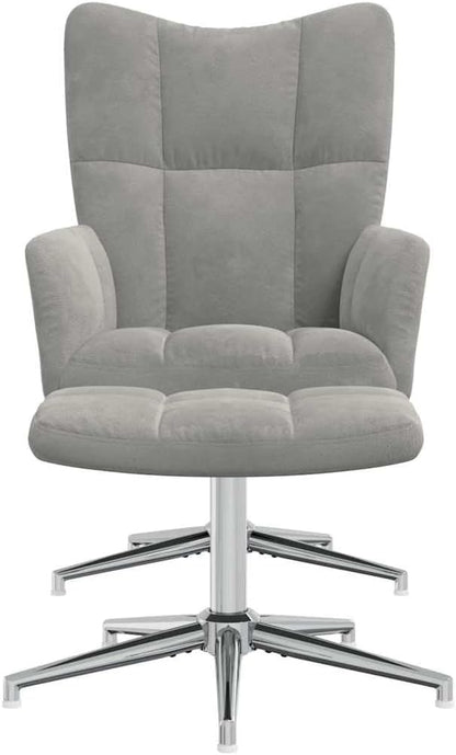 Relaxstoel Met Poef – Relaxstoel – Fauteuil – Tv-Stoel – Ligstoel – Lichtgrijs Fluweel – 360° Draaibaar – Stevig Stalen Frame