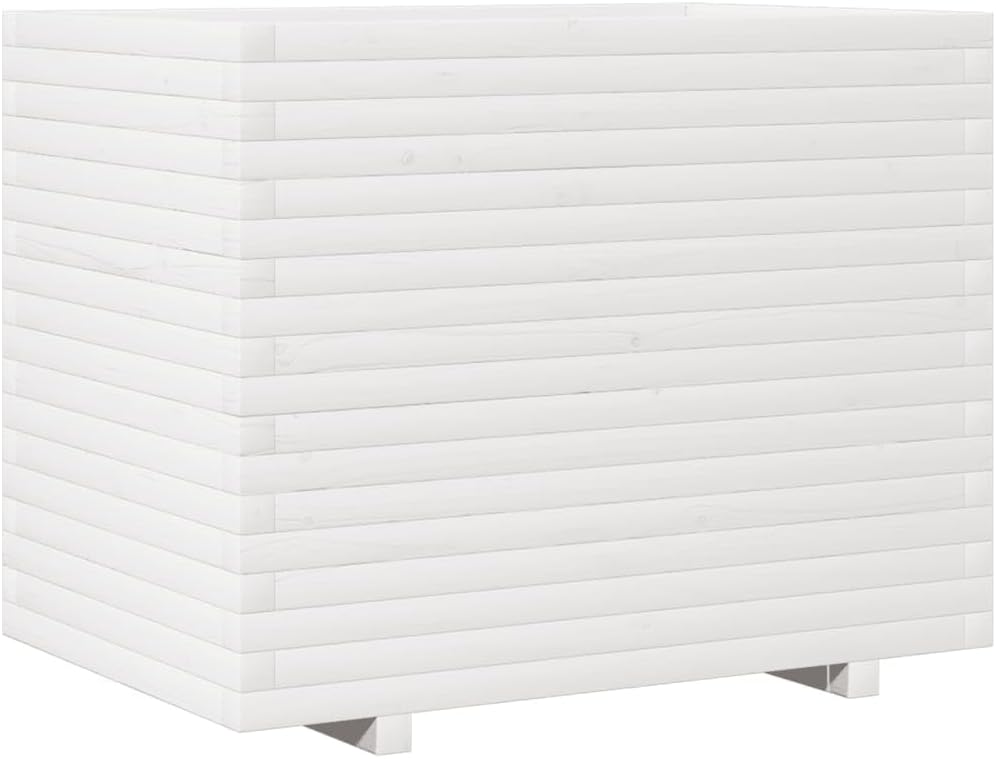 White Flower Box 90 x 60 x 72 cm Solid Pine Wood Flower Box on Legs Trellis Planter Patio - QUORE