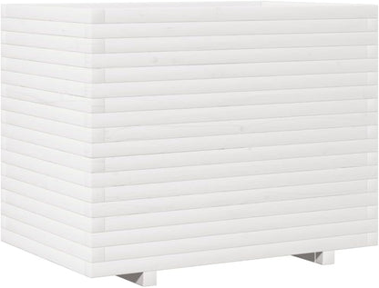 White Flower Box 90 x 60 x 72 cm Solid Pine Wood Flower Box on Legs Trellis Planter Patio - QUORE