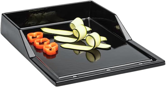 CHEF CUISINE Gietijzeren plancha, grillplaat van gietijzer met geëmailleerde antiaanbaklaag, plancha grillplaat 25 x 35 cm met optimale warmteverdeling, geïntegreerde vetbak, hoge rand, rechthoekig