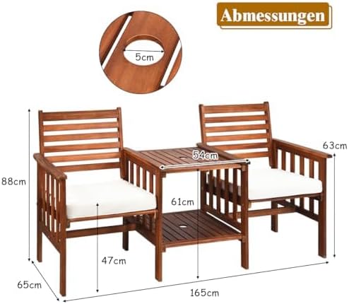 Generisch 70605OP-WH Tuinbank, acaciahout, polyester, spons, naturel, 165 x 65 x 88 cm