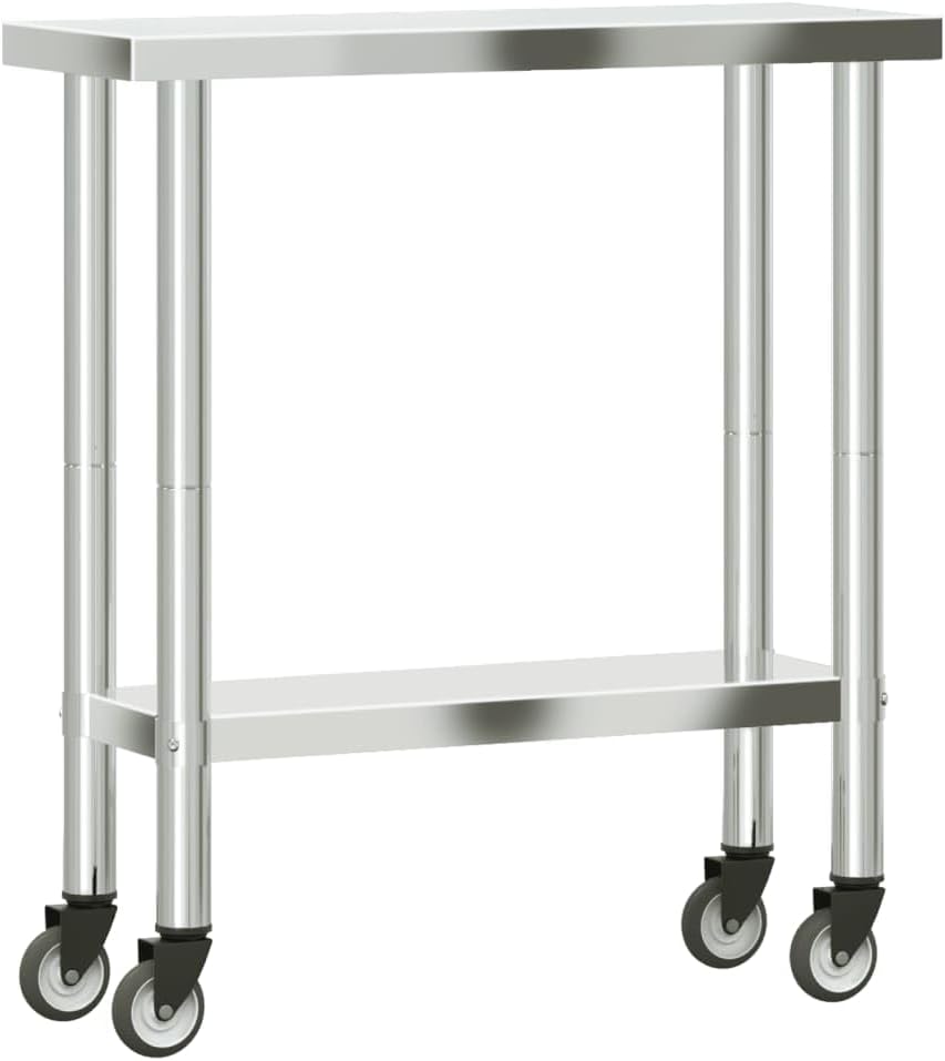 vidaXL Keukenwerktafel met wielen 82,5x30x85 cm roestvrij staal, werktafel keuken, keuken werktafel, keuken werk tafel, werkbank keuken