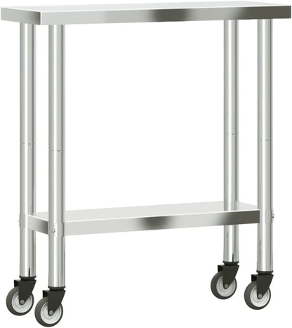 vidaXL Keukenwerktafel met wielen 82,5x30x85 cm roestvrij staal, werktafel keuken, keuken werktafel, keuken werk tafel, werkbank keuken