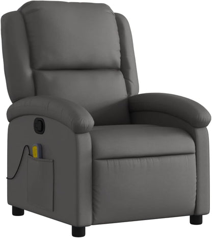 Massagestoel – Relaxstoel – TV-Stoel – Ligstoel – Enkele Stoel – Echt Leer – Handmatig Kantelsysteem – 6-Punts Vibratiemassage – Stijlvol Grijs