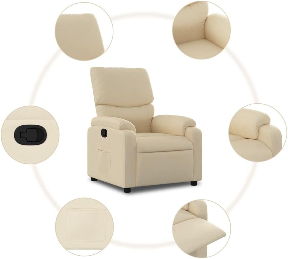 vidaXL Tilting Chair, Recliner Chair with Footrest, Seat with Backrest and Armrests, Living Room, Modern, Cream
