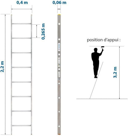 StablePro 8 treden aluminium ladder, licht en duurzaam, maximale werkhoogte 3,2 m, 5 jaar garantie, maximale belasting 150 kg, hostrom