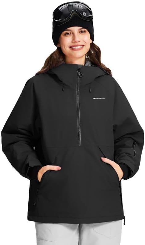 Pioneer Camp Snowboardjack voor dames, waterdicht, winddicht, ademend, warme winterjas met capuchon en afneembare sneeuwvanger, functionele dope-ski-jas voor skiën en snowboarden