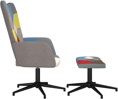 Relaxstoel Met Poef – Fauteuil – Draaistoel – Leunstoel – Lounge Stoel – Patchwork Ontwerp – 360 Graden Draaibaar – Comfortabel Schuimrubber – Stalen Frame