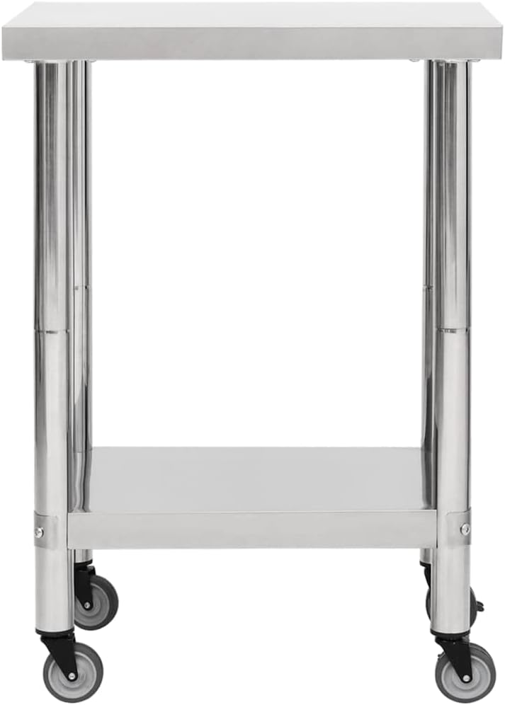vidaXL Keukenwerktafel met wielen 60x30x85 cm roestvrij staal