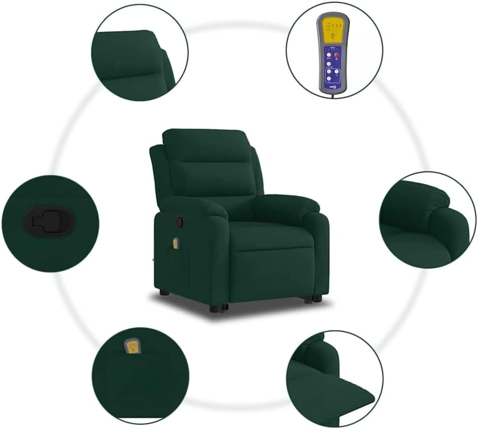 Relaxstoel – Opstahulp Stoel – Tv-Stoel – Ligstoel – Fauteuil – Elektrische Opstahulp – Donkergroen Fluweel