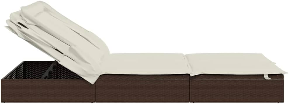 Foldable Double Sun Lounger Made of Poly Rattan with Adjustable Roof and Cushion, Weatherproof Material for Outdoors, Sturdy Steel Frame, Ideal - QUORE