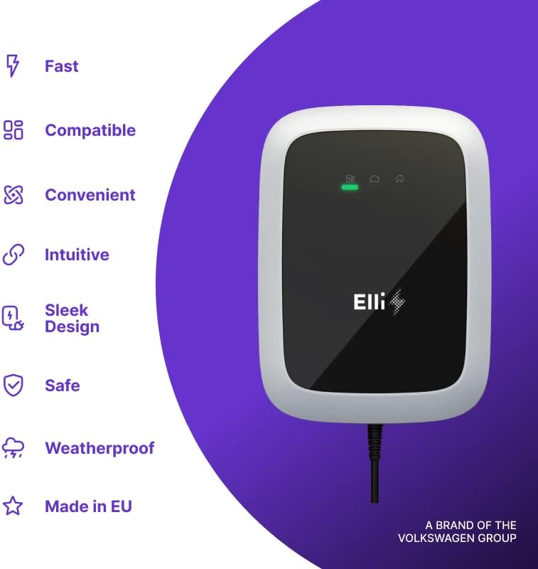 Volkswagen Elli Charger Standard I Type 2 EV-lader I Compatibel met alle EV I Tot 7,4 kW I 7,5m Kabel inbegrepen I Voor binnen- en buitengebruik I Eenfasig