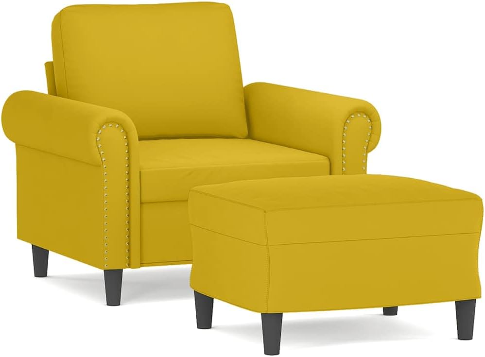 Fauteuil met kruk geel 60 cm fluwelen gestoffeerde stoel relaxstoel comfortabel ontspannen robuust frame duurzaam velours