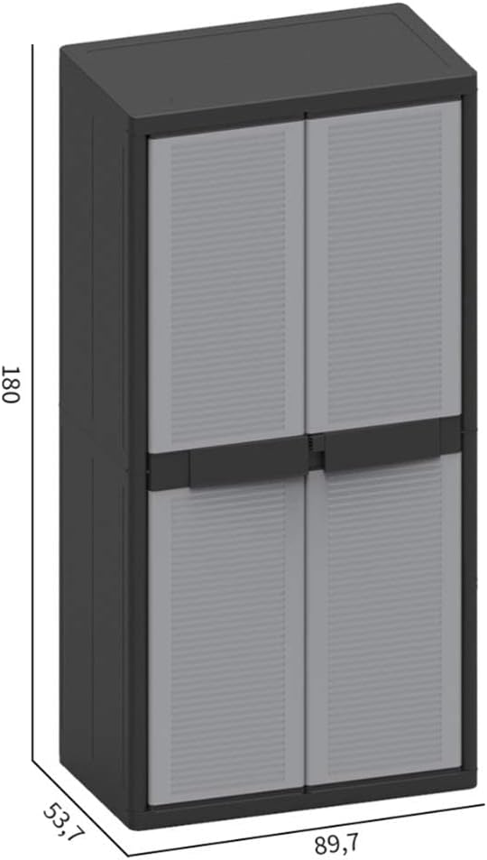 Terry Jumbo Cab 2900 Qblack, Spacious 2-door cabinet, 3 internal adjustable shelves - 89.5 x 53.5 x 180 cm - QUORE