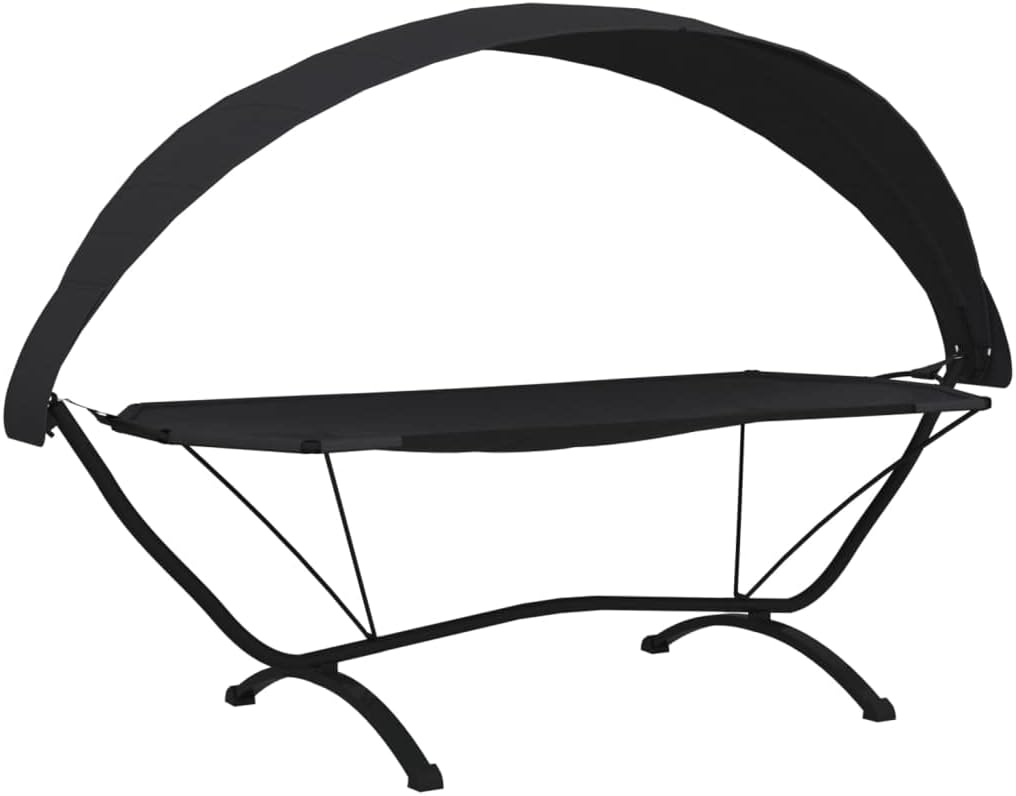 Sunbath, Outdoor Sun Lounger with Sun Canopy, Black, Steel and Oxford Fabric, Outdoor Sun Lounger, Beach Lounger, Relax Chair for Garden, Patio, Balcony, Camping - QUORE