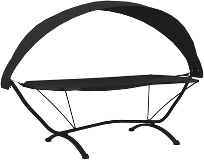 Sunbath, Outdoor Sun Lounger with Sun Canopy, Black, Steel and Oxford Fabric, Outdoor Sun Lounger, Beach Lounger, Relax Chair for Garden, Patio, Balcony, Camping - QUORE