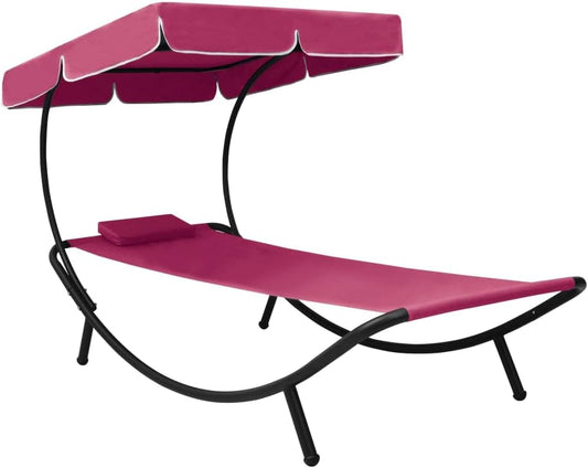 Buitenligstoel – Zonnebed – Ligstoel – Strandstoel – Tuinstoel – Roze Kleur – Waterafstotend Oxford Stof – Grote Zonnekap Met Kussen